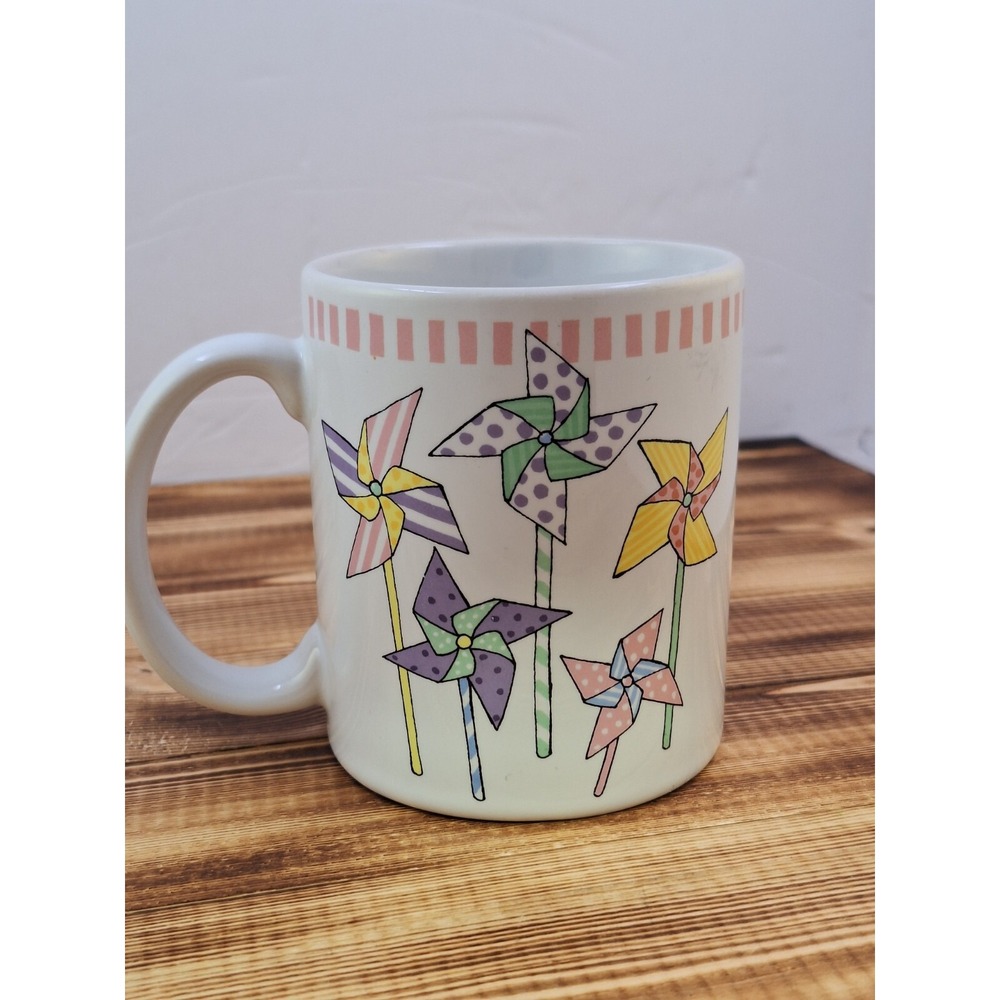 Pinwheel Coffee Mug Made in Taiwan White Colorful Easter Spring Pastels